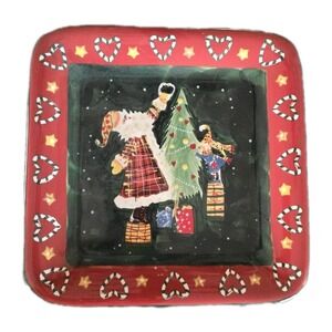 New Noble Excellence Santa Mates Square Christmas Plate 8.5" Holiday Earthenware